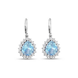 Genuine Aquamarine and Diamond Teardrop Halo Earrings