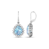 Genuine Aquamarine and Diamond Teardrop Halo Earrings