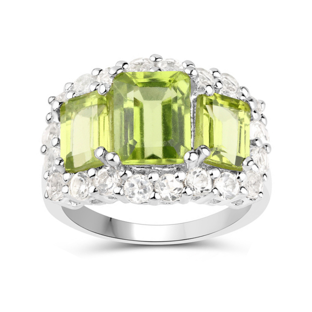 Genuine Peridot and White Topaz Ring