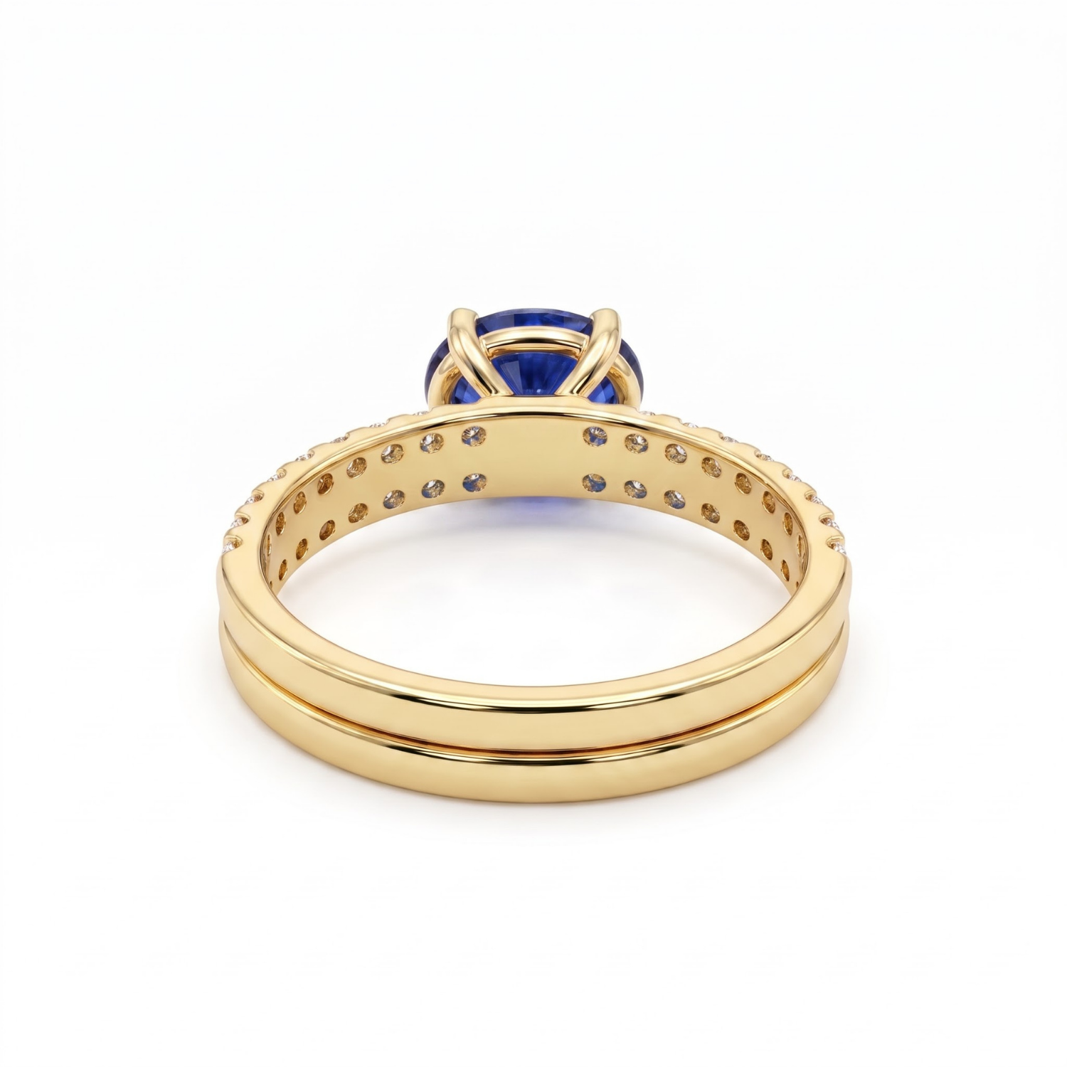 1.46 CTTW Oval Gemstone Double Row Pave Band 14k Yellow Gold Engagement Ring