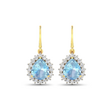 Genuine Aquamarine and Diamond Teardrop Halo Earrings