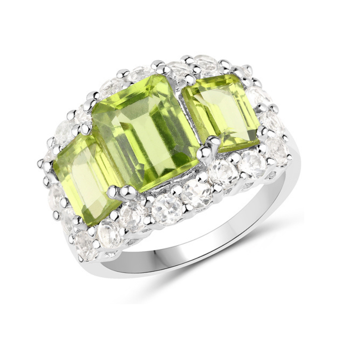 Genuine Peridot and White Topaz Ring