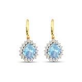 Genuine Aquamarine and Diamond Teardrop Halo Earrings