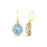 Genuine Aquamarine and Diamond Teardrop Halo Earrings