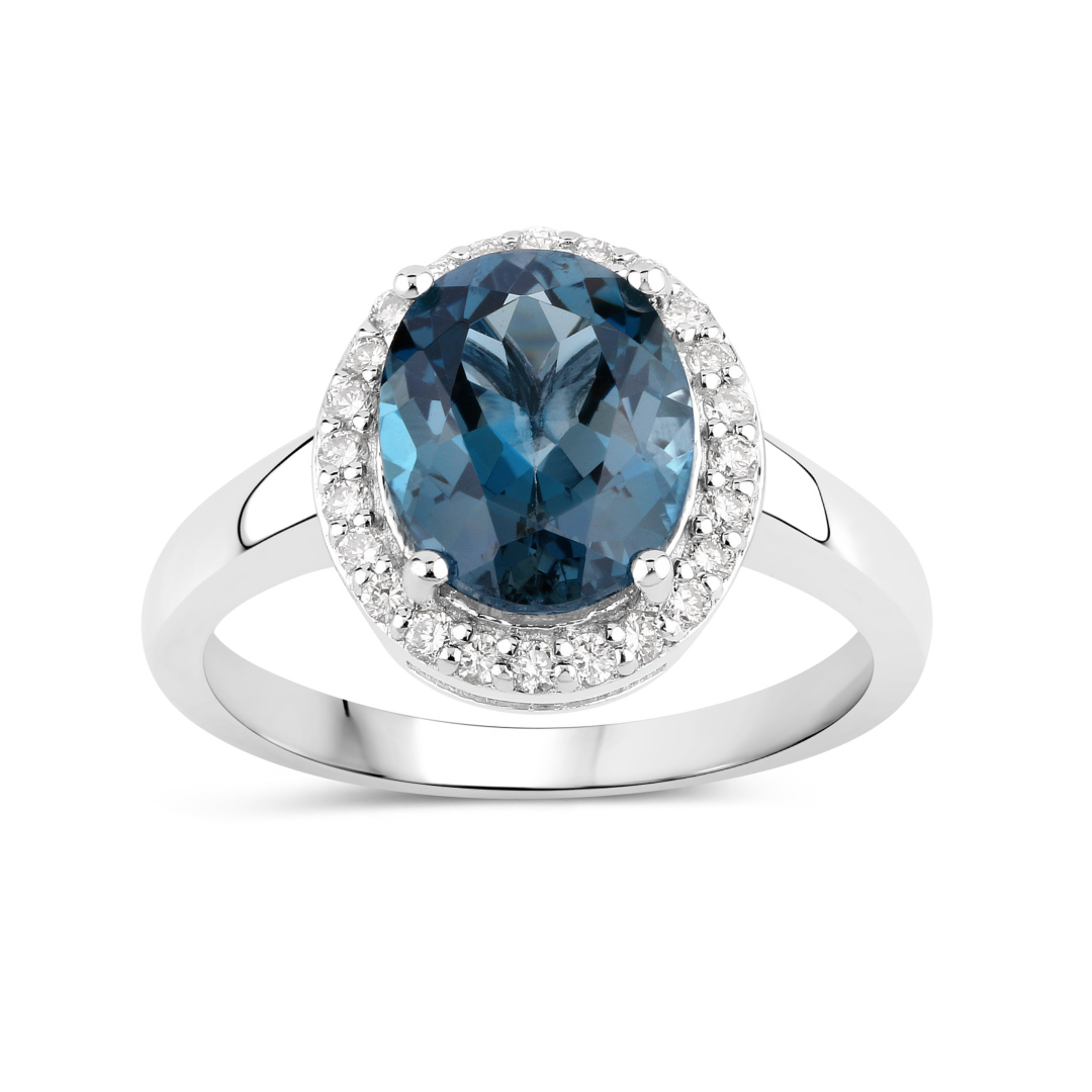 Natural London Blue Topaz Lab Diamond Ring