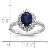 Lab Created Blue Sapphire and CZ Oval Halo Ring