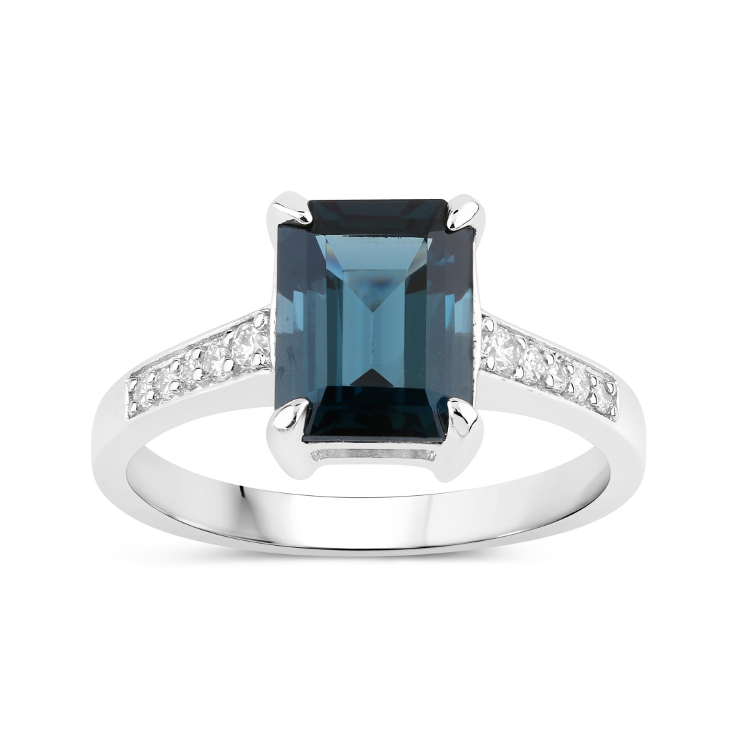 Natural London Blue Topaz Diamond Engagement Ring
