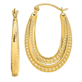 10K Yellow Gold Oval Hollow Hoop Earrings