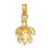 10K Gold Sea Turtle Charm Engraved Pendant