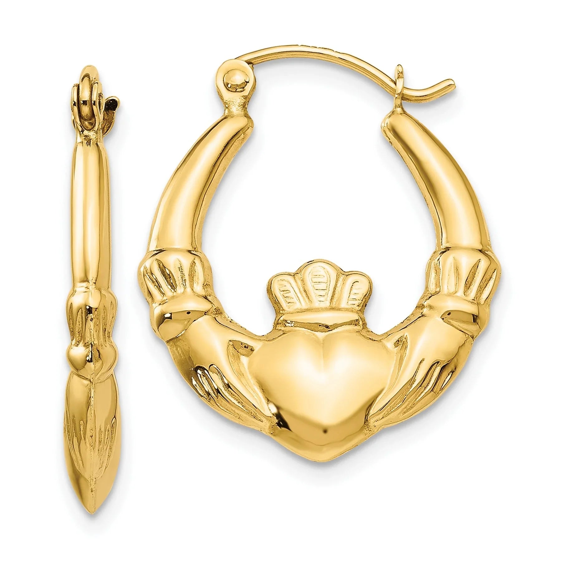 10k Irish Claddagh Hoop Earrings