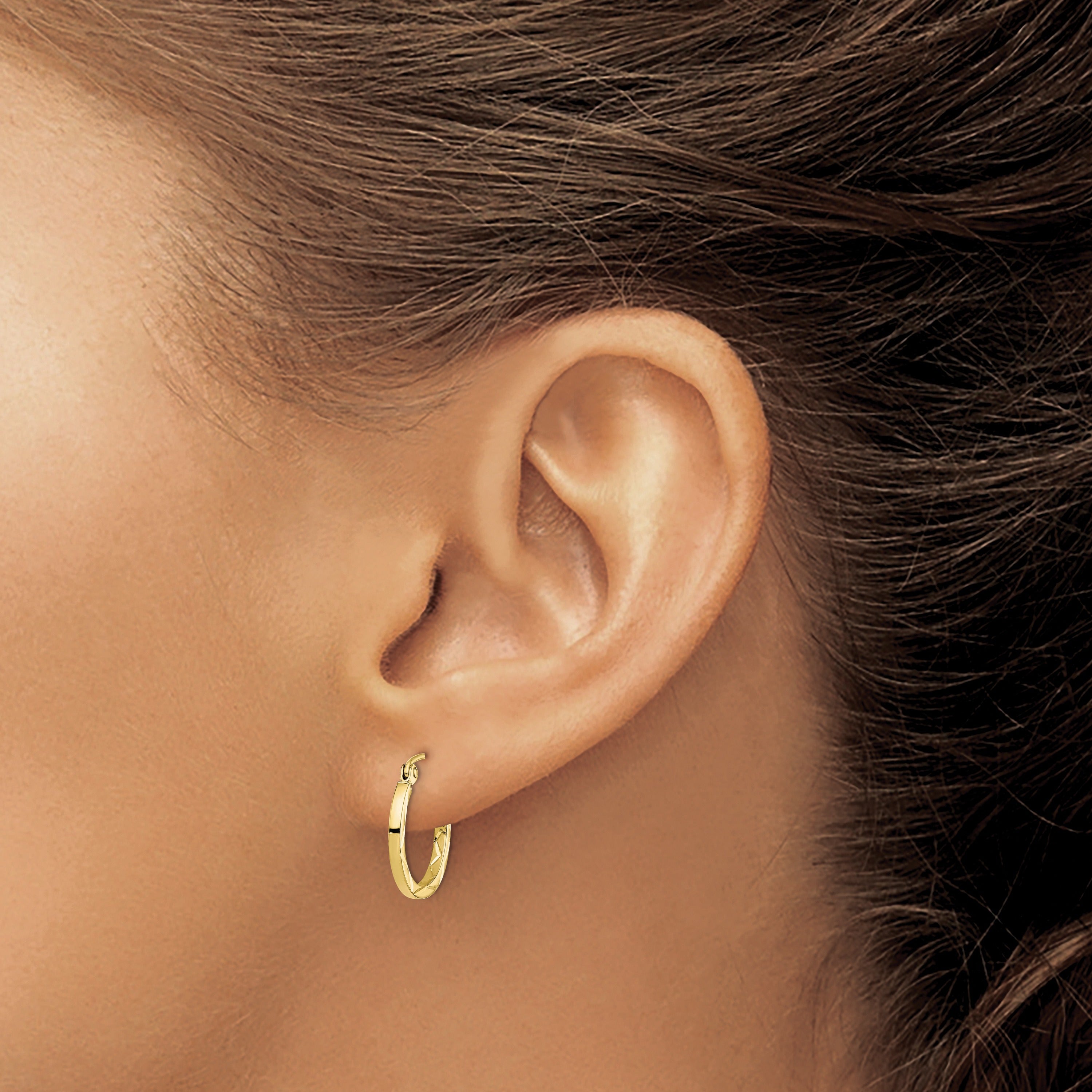 10K Gold Diamond Cut Hoop Earrings