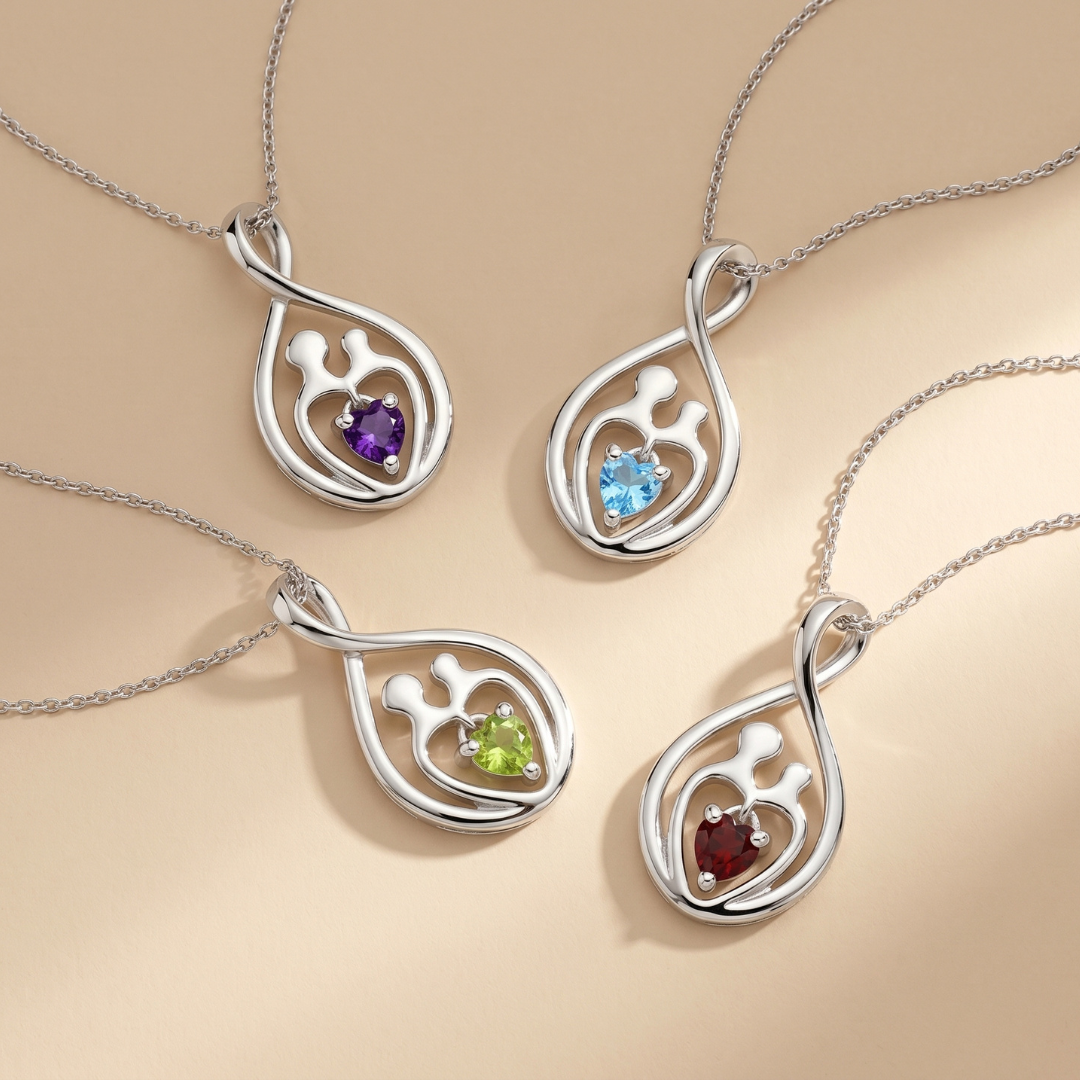 Genuine Swiss Blue Topaz Mom Infinity Pendant Necklace