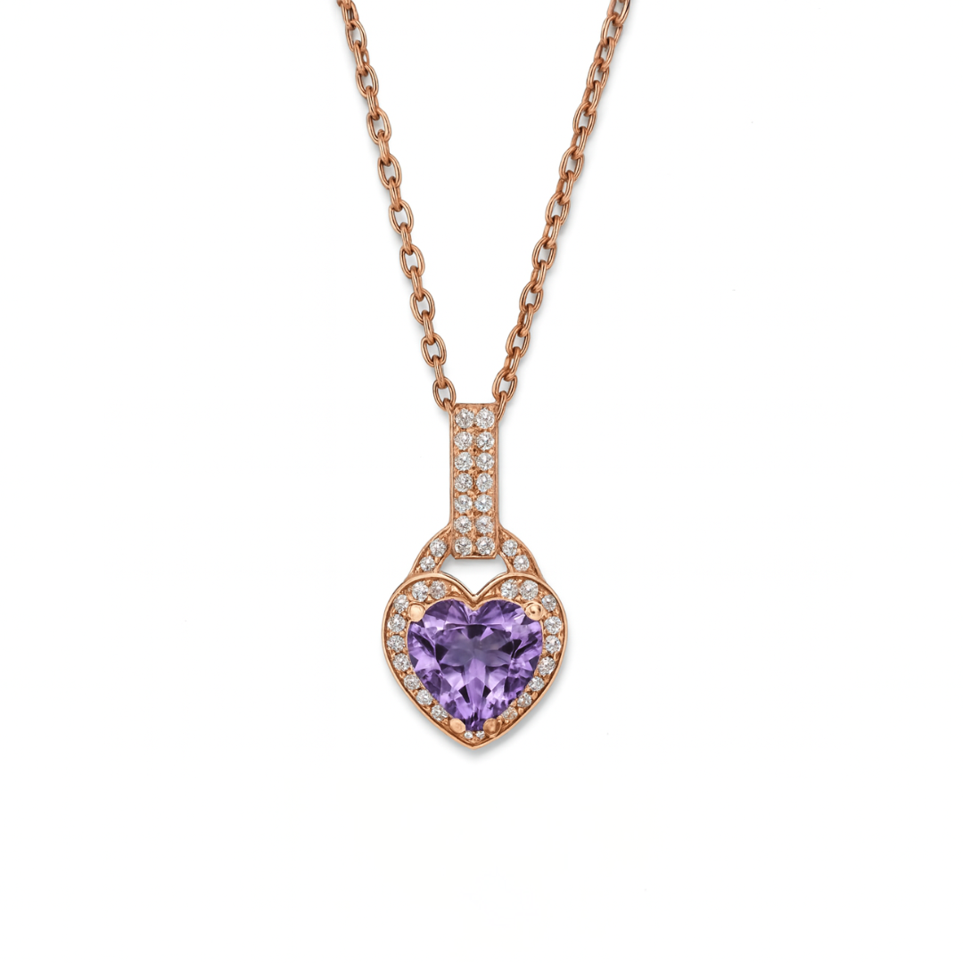 Natural Purple Amethyst Silver Heart Necklace