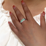  Natural Emerald Statement Ring with Moissanite Sterling Silver Chunky Ring 