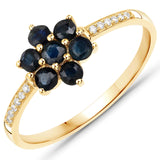 10K Yellow Gold Blue Sapphire Floral Ring with White Diamonds