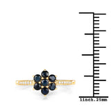 10K Yellow Gold Blue Sapphire Floral Ring with White Diamonds