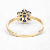 10K Yellow Gold Blue Sapphire Floral Ring with White Diamonds