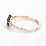 10K Yellow Gold Blue Sapphire Floral Ring with White Diamonds