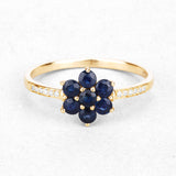 10K Yellow Gold Blue Sapphire Floral Ring with White Diamonds