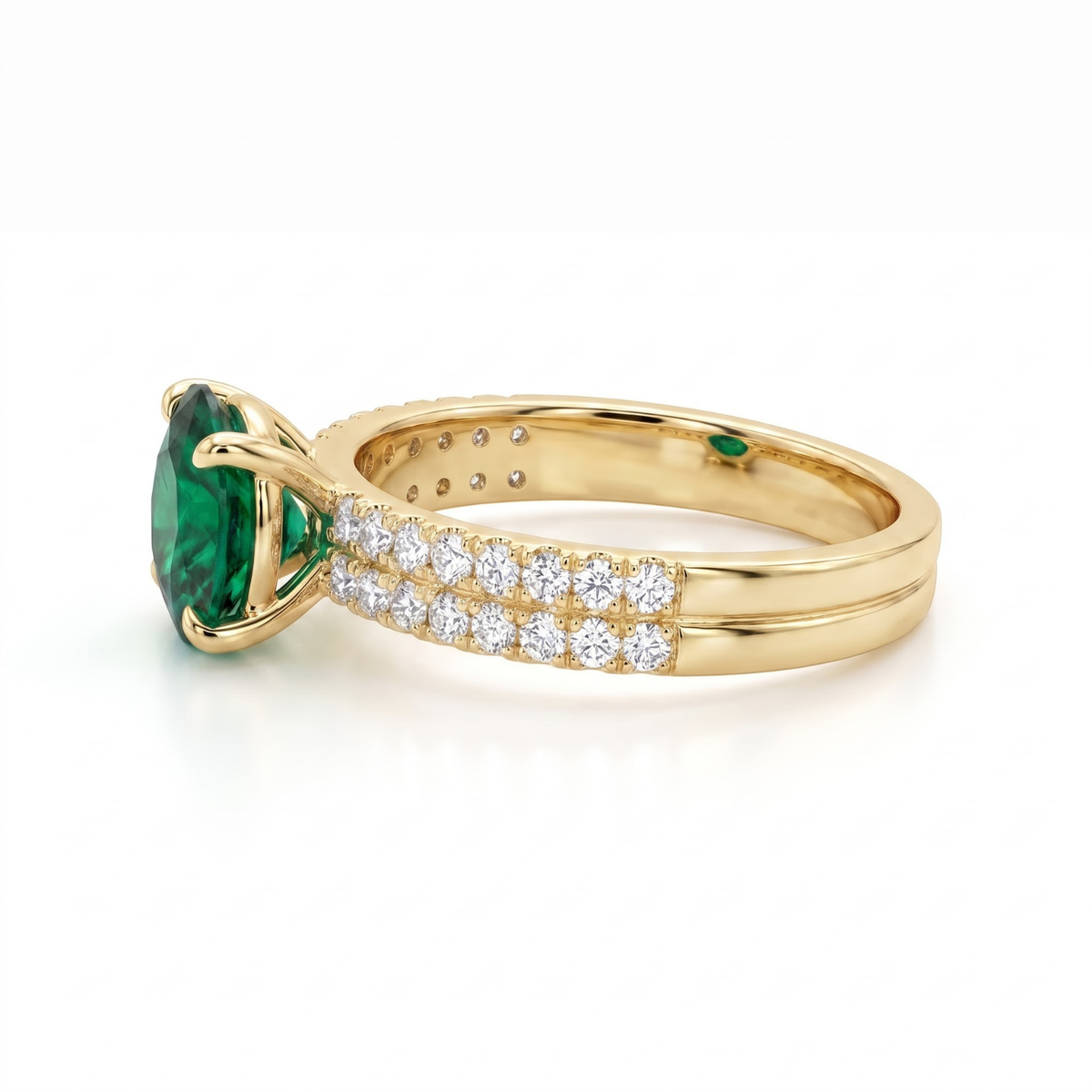 1.46 CTTW Oval Gemstone Double Row Pave Band 14k Yellow Gold Engagement Ring