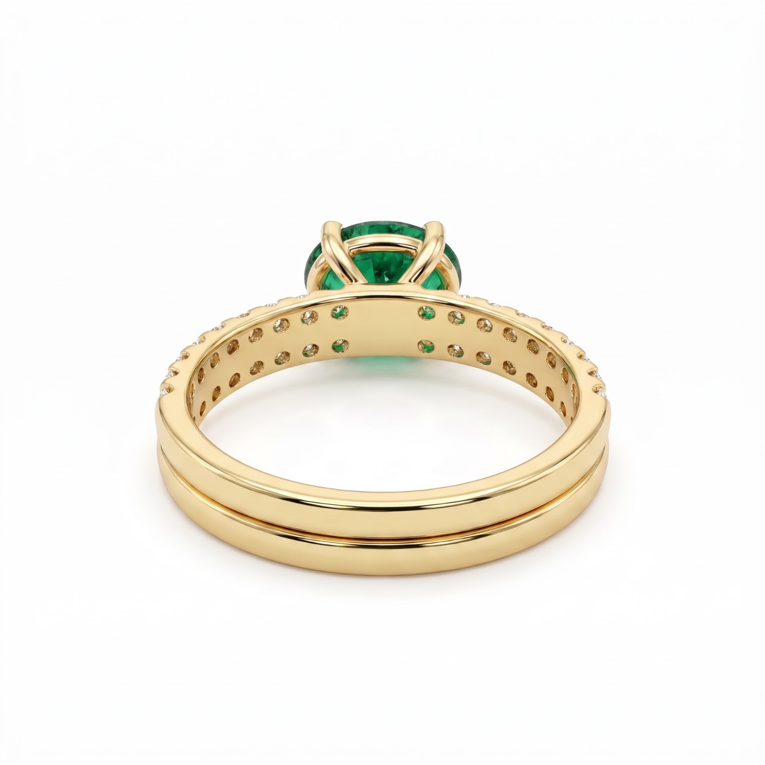 1.46 CTTW Oval Gemstone Double Row Pave Band 14k Yellow Gold Engagement Ring