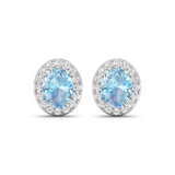 Genuine Aquamarine and White Diamond Studs Earrings