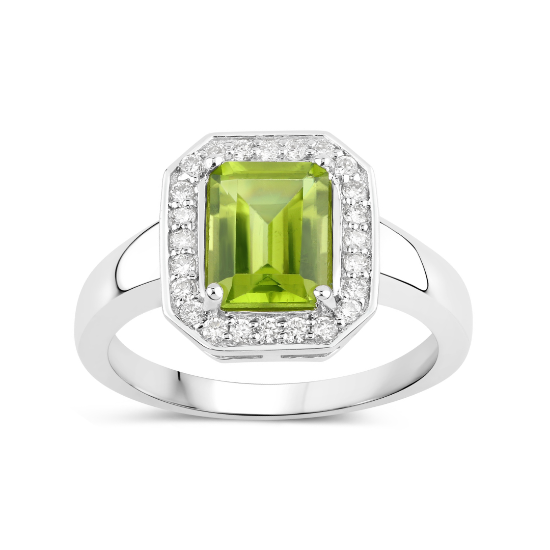 Natural Peridot Lab Diamond Halo Ring