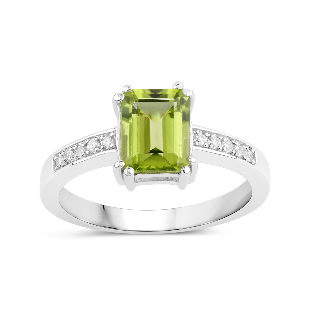 Natural Peridot and Lab Diamond Ring