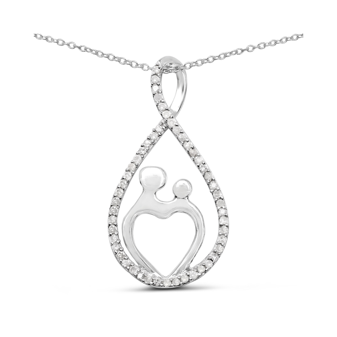 Genuine White Diamond Mom Pendant Necklace