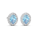 Genuine Aquamarine and White Diamond Studs Earrings