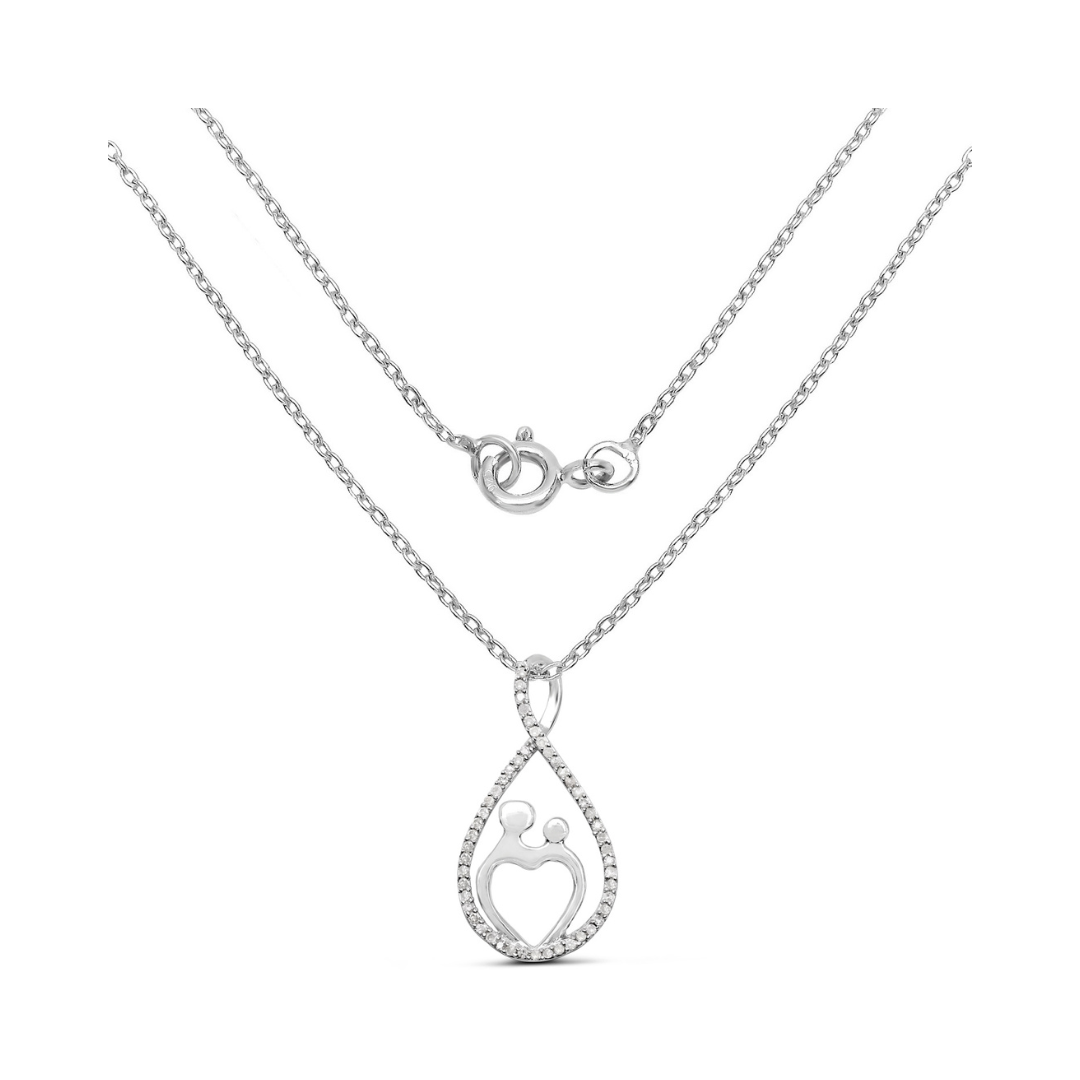 Genuine White Diamond Mom Pendant Necklace