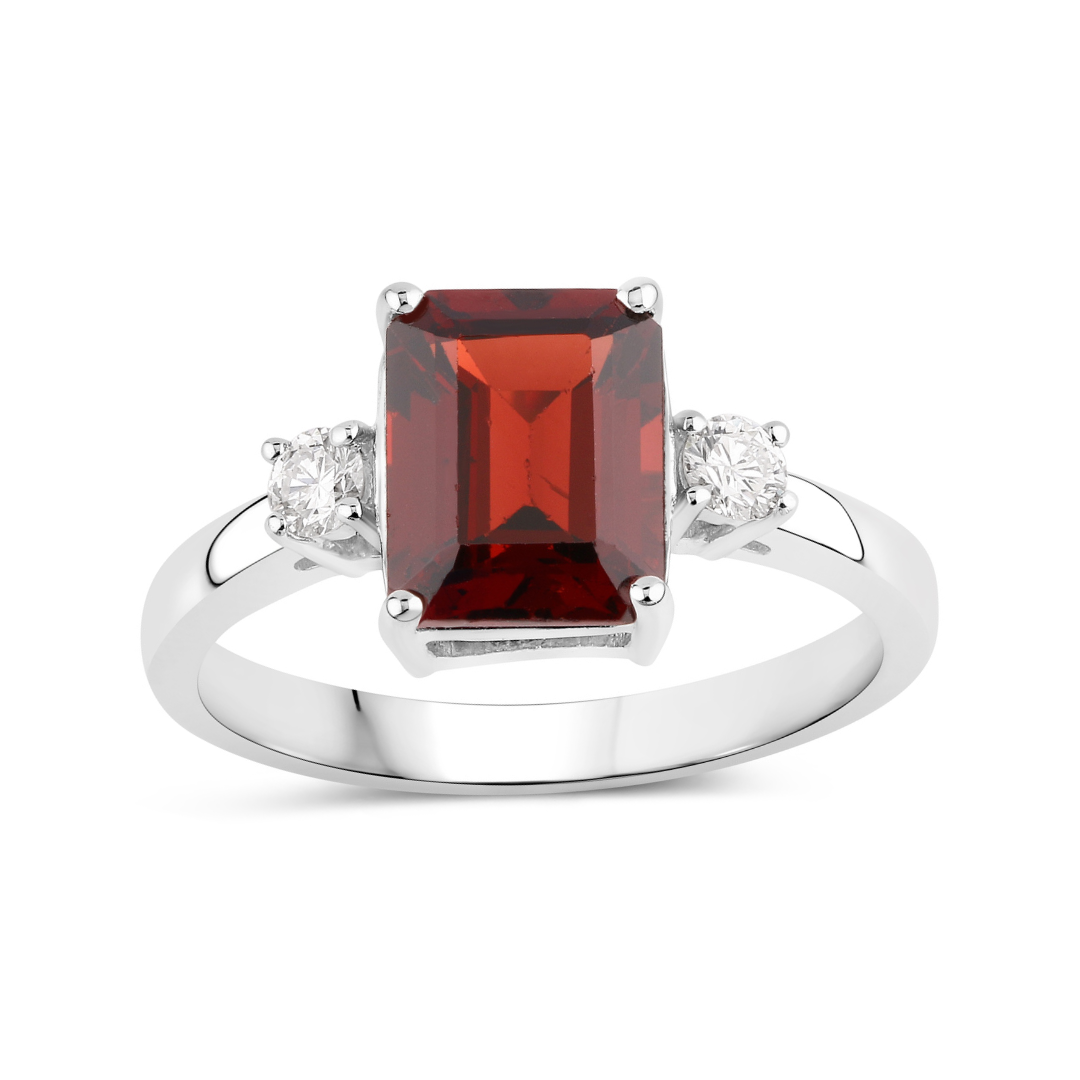 Natural Garnet Lab Diamond Three Stone Ring