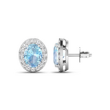 Genuine Aquamarine and White Diamond Studs Earrings