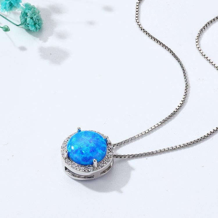 925 Snowflake Round Shape Blue shops Opal and CZ Necklace