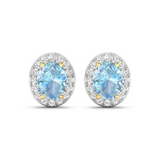 Genuine Aquamarine and White Diamond Studs Earrings