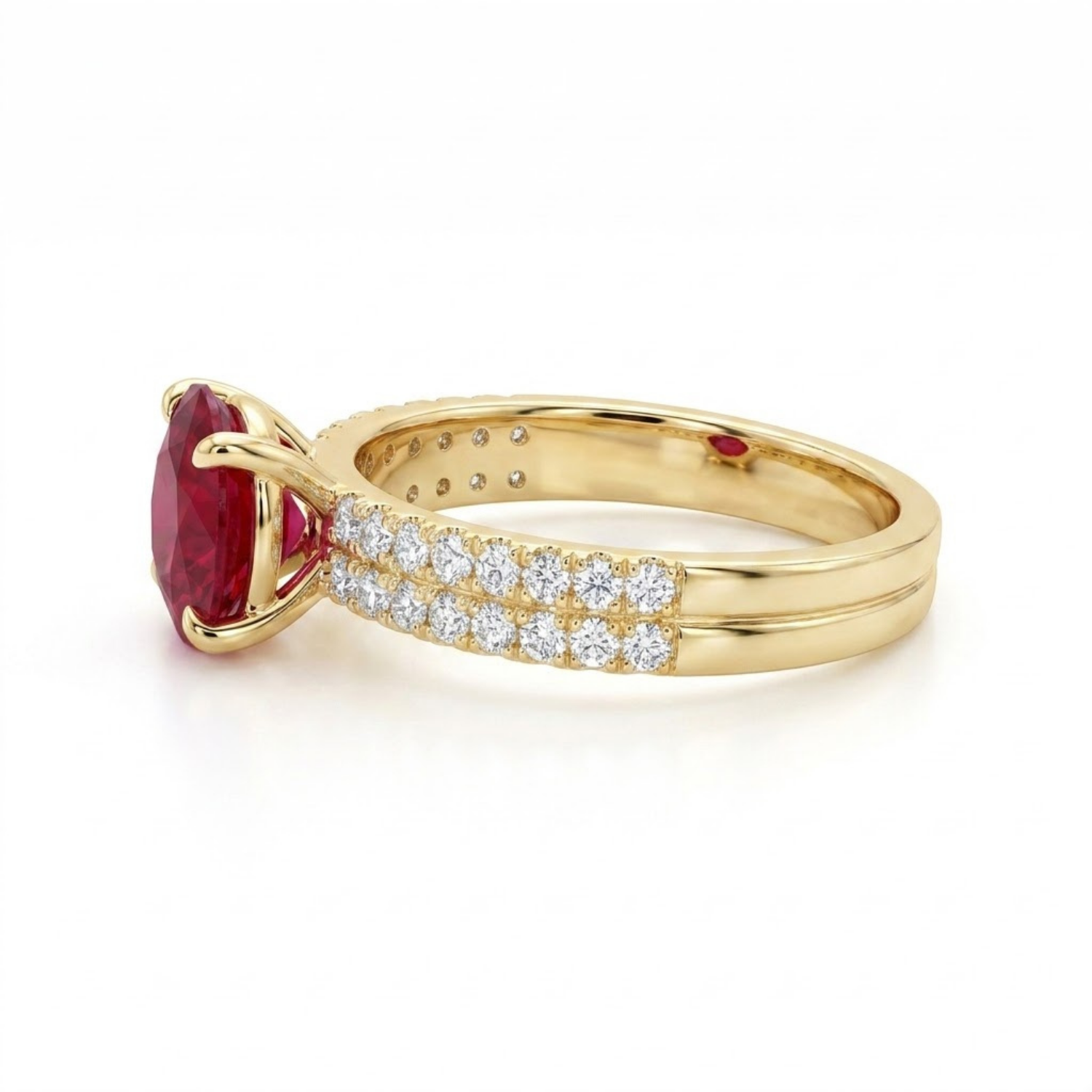 1.46 CTTW Oval Gemstone Double Row Pave Band 14k Yellow Gold Engagement Ring