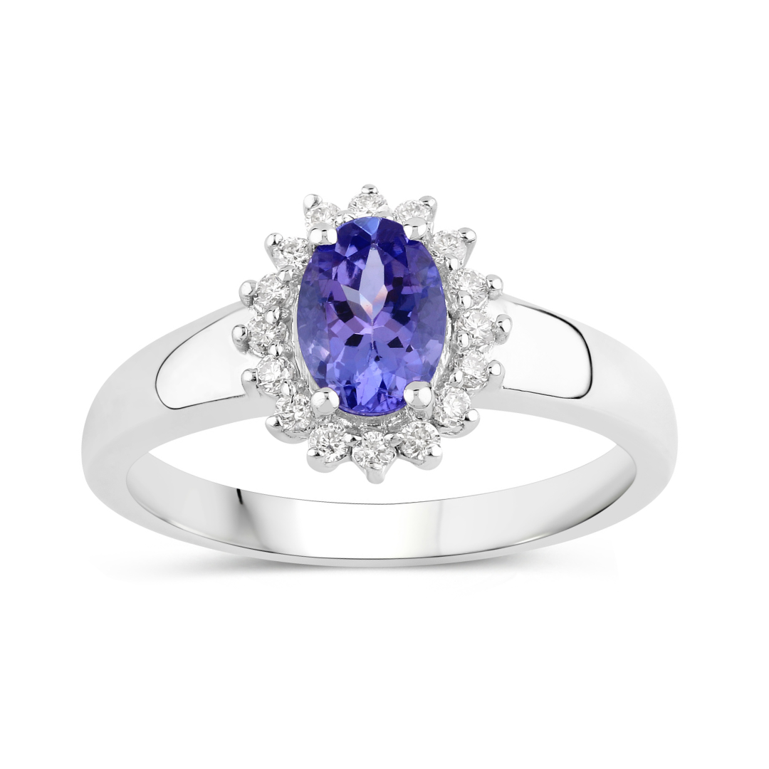 Natural Tanzanite and Lab Diamond Halo Ring