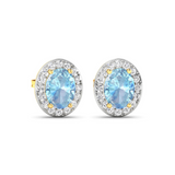 Genuine Aquamarine and White Diamond Studs Earrings