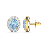 Genuine Aquamarine and White Diamond Studs Earrings