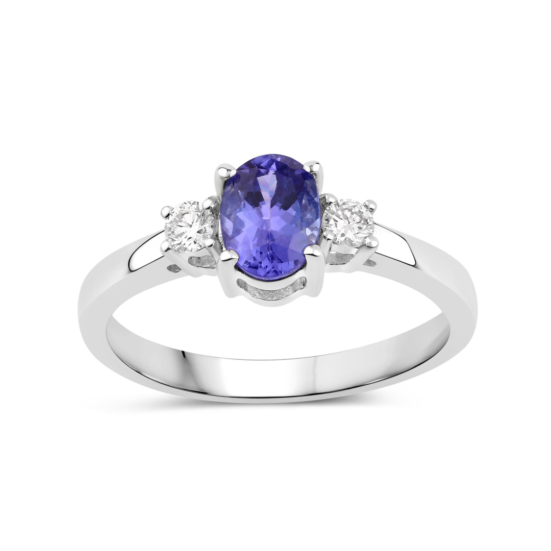 Natural Tanzanite Lab Diamond Three Stone Ring