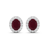 Genuine Ruby and White Diamond Studs Earrings