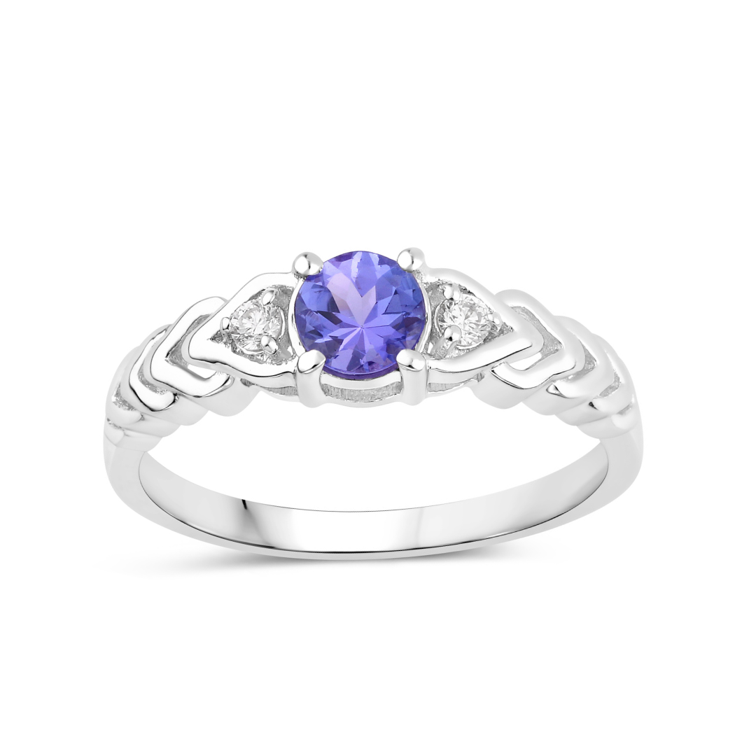 Natural Tanzanite and Lab Diamond Three Stone Ring