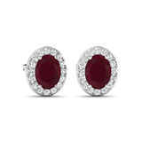 Genuine Ruby and White Diamond Studs Earrings