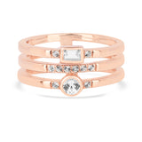 White Sapphire Rose Gold Three Band Fashion Ring, multilayer criss cross ring, white sapphire ring