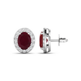 Genuine Ruby and White Diamond Studs Earrings