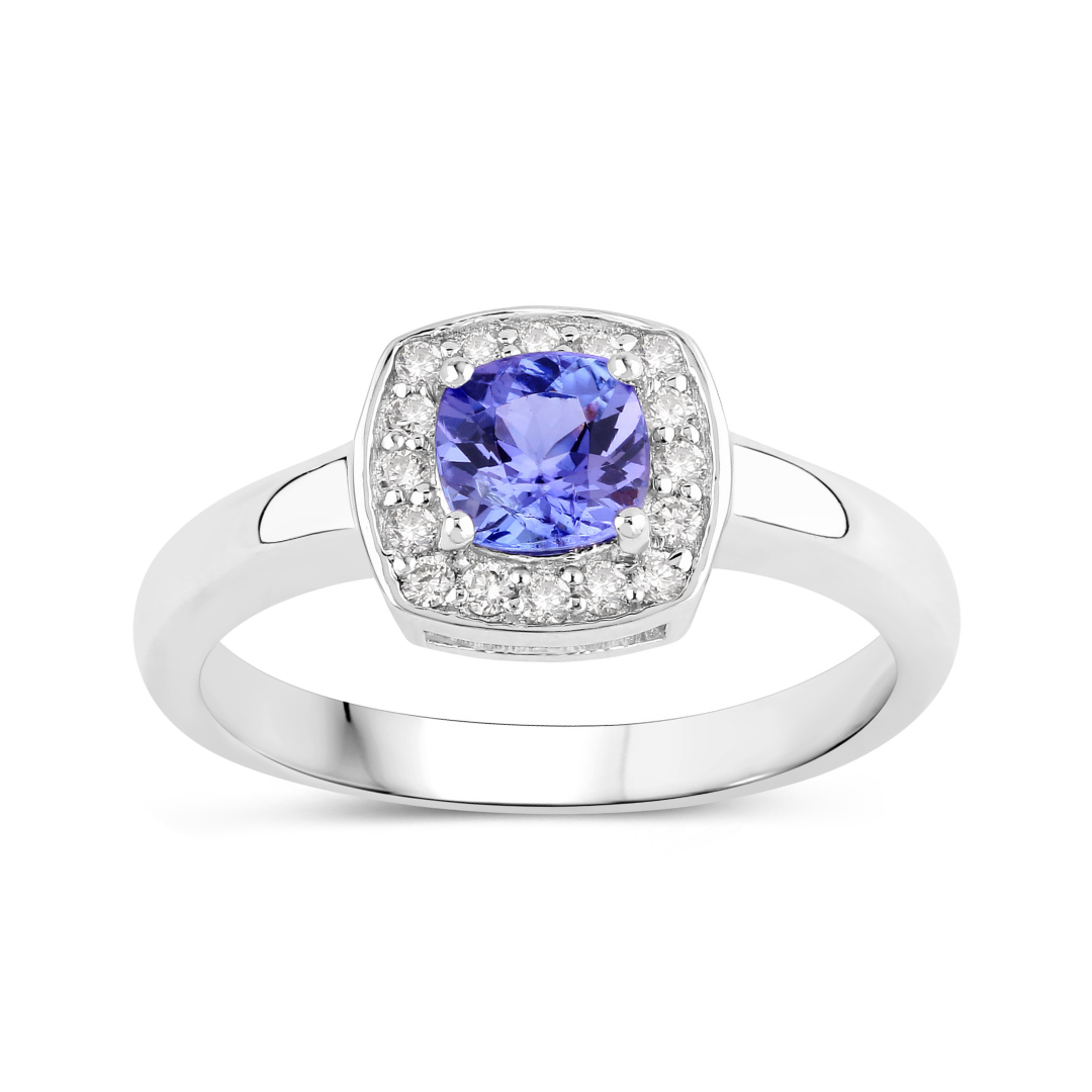 Natural Tanzanite Lab Diamond Cushion Cut Ring