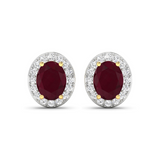 Genuine Ruby and White Diamond Studs Earrings