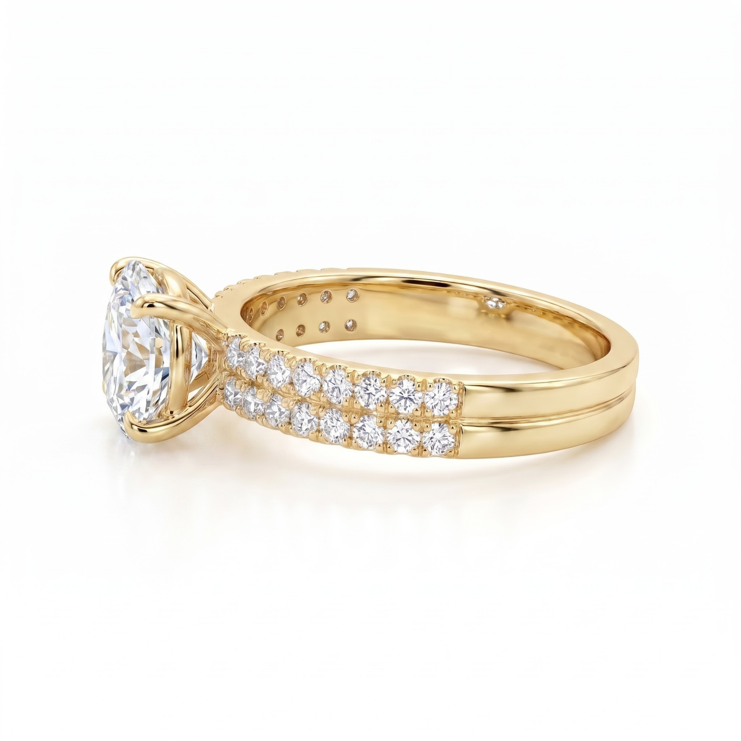 1.46 CTTW Oval Gemstone Double Row Pave Band 14k Yellow Gold Engagement Ring
