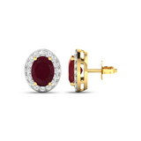 Genuine Ruby and White Diamond Studs Earrings