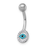 10k White Gold White and Blue CZ Evil Eye Navel Ring